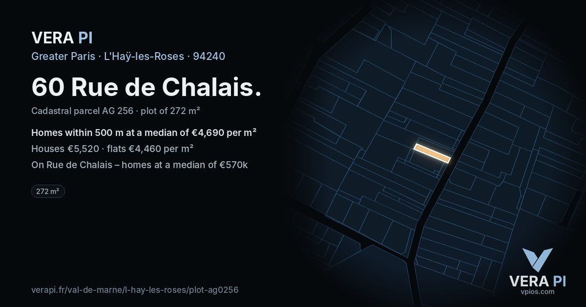 60 Rue de Chalais, L'Haÿ-les-Roses at night – the plot lit, the parcels around coloured by the prices near them