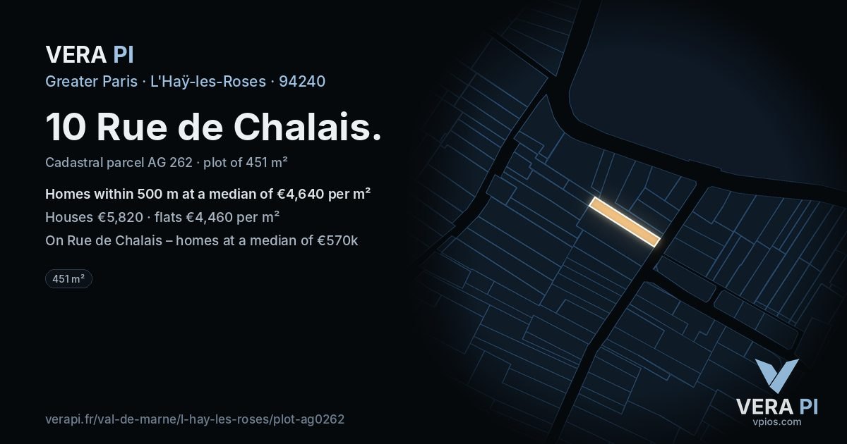 10 Rue de Chalais, L'Haÿ-les-Roses at night – the plot lit, the parcels around coloured by the prices near them