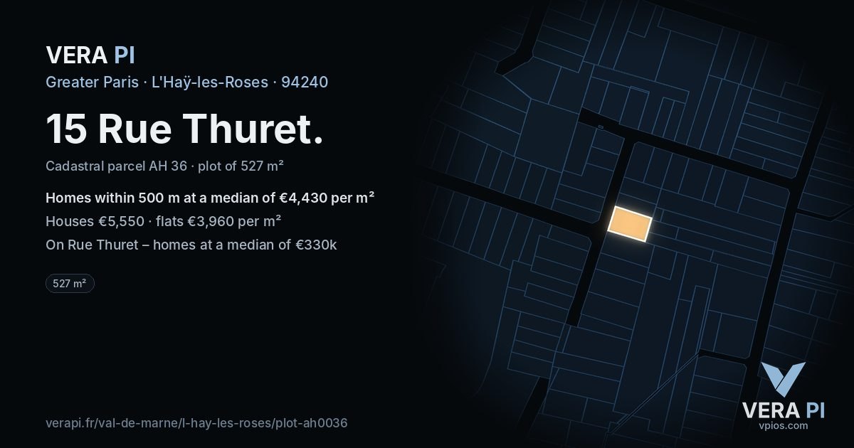 15 Rue Thuret, L'Haÿ-les-Roses at night – the plot lit, the parcels around coloured by the prices near them