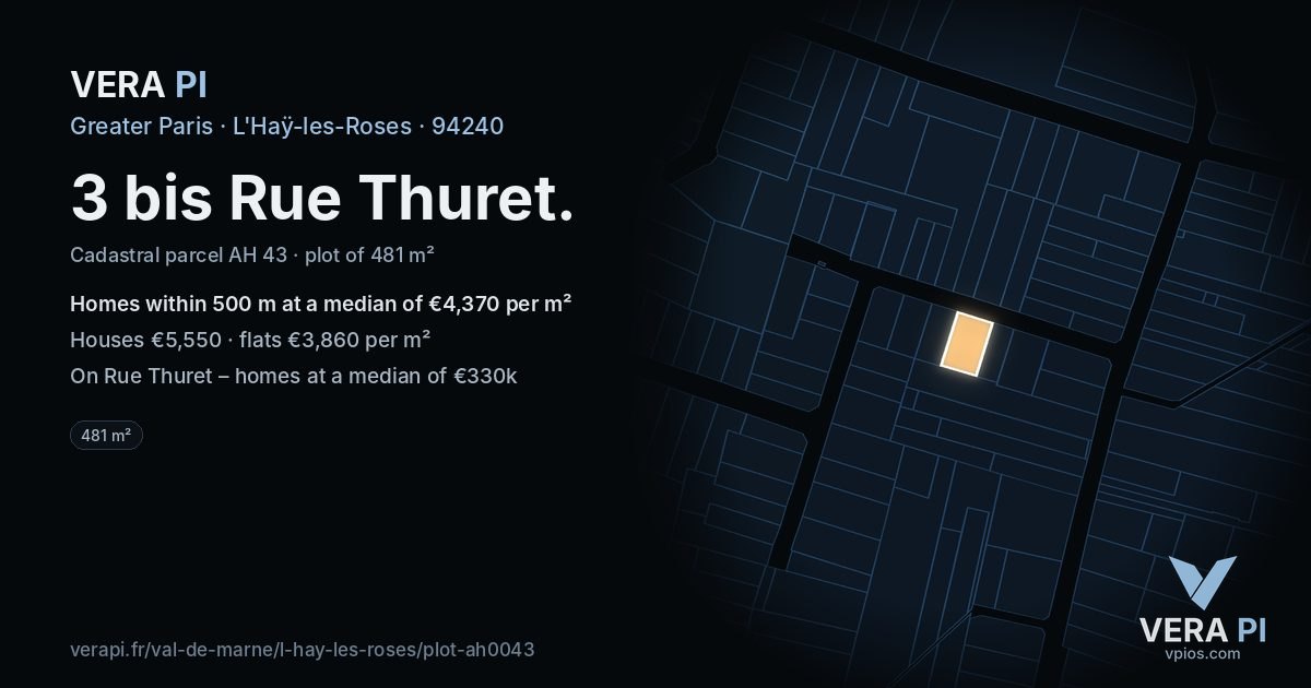 3 bis Rue Thuret, L'Haÿ-les-Roses at night – the plot lit, the parcels around coloured by the prices near them