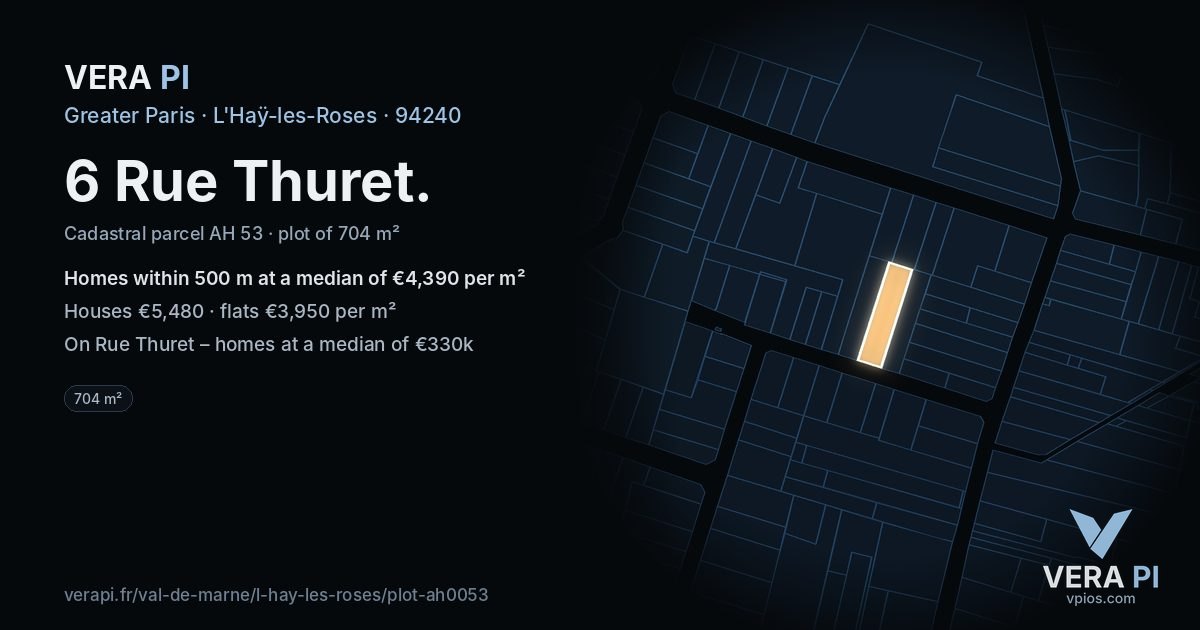 6 Rue Thuret, L'Haÿ-les-Roses at night – the plot lit, the parcels around coloured by the prices near them