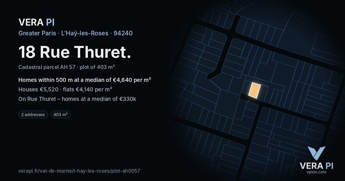 18 Rue Thuret, L'Haÿ-les-Roses at night – the plot lit, the parcels around coloured by the prices near them