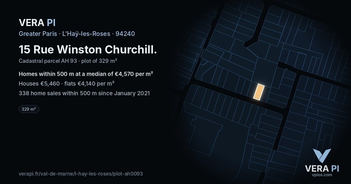 15 Rue Winston Churchill, L'Haÿ-les-Roses at night – the plot lit, the parcels around coloured by the prices near them