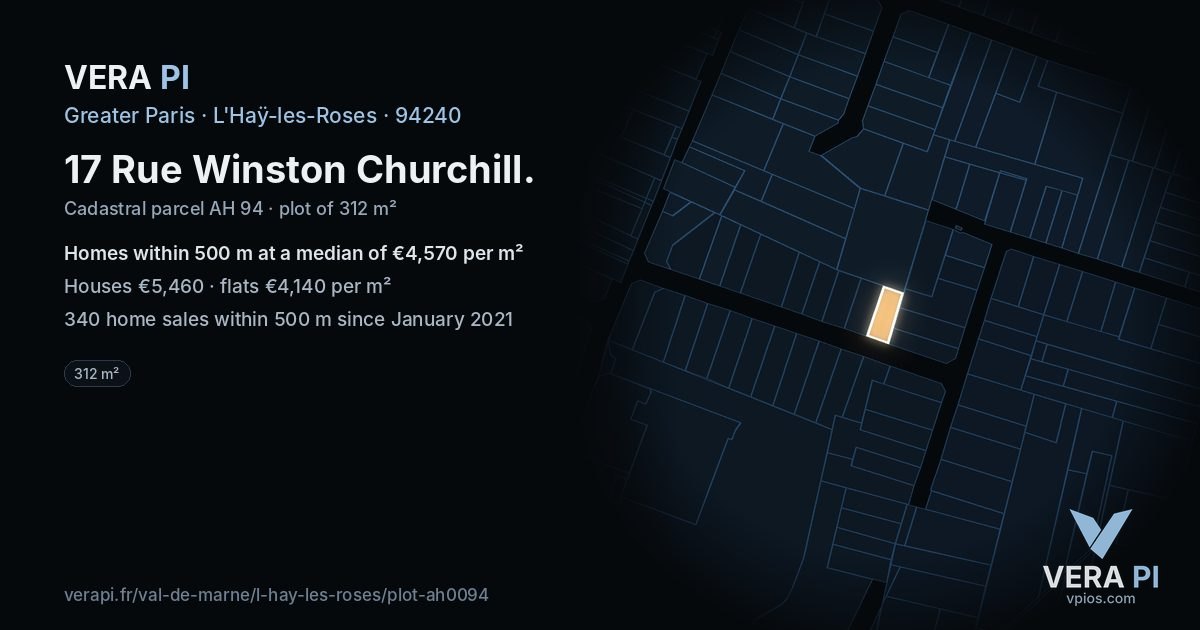 17 Rue Winston Churchill, L'Haÿ-les-Roses at night – the plot lit, the parcels around coloured by the prices near them