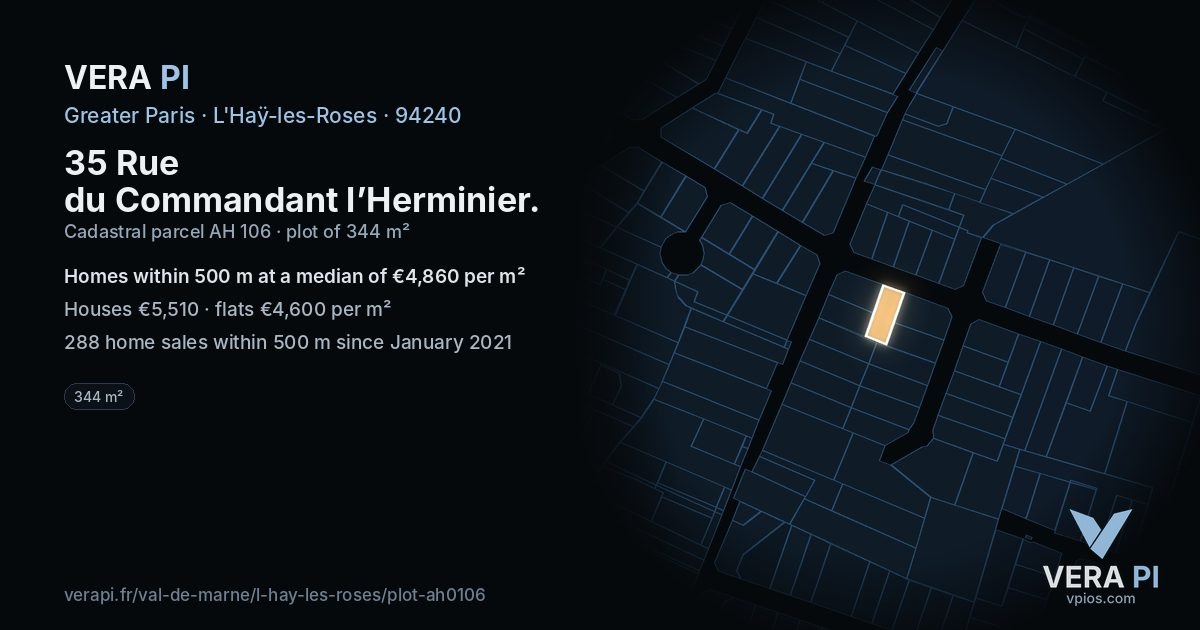 35 Rue du Commandant l’Herminier, L'Haÿ-les-Roses at night – the plot lit, the parcels around coloured by the prices near them
