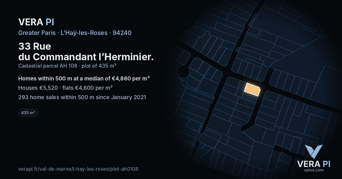 33 Rue du Commandant l’Herminier, L'Haÿ-les-Roses at night – the plot lit, the parcels around coloured by the prices near them