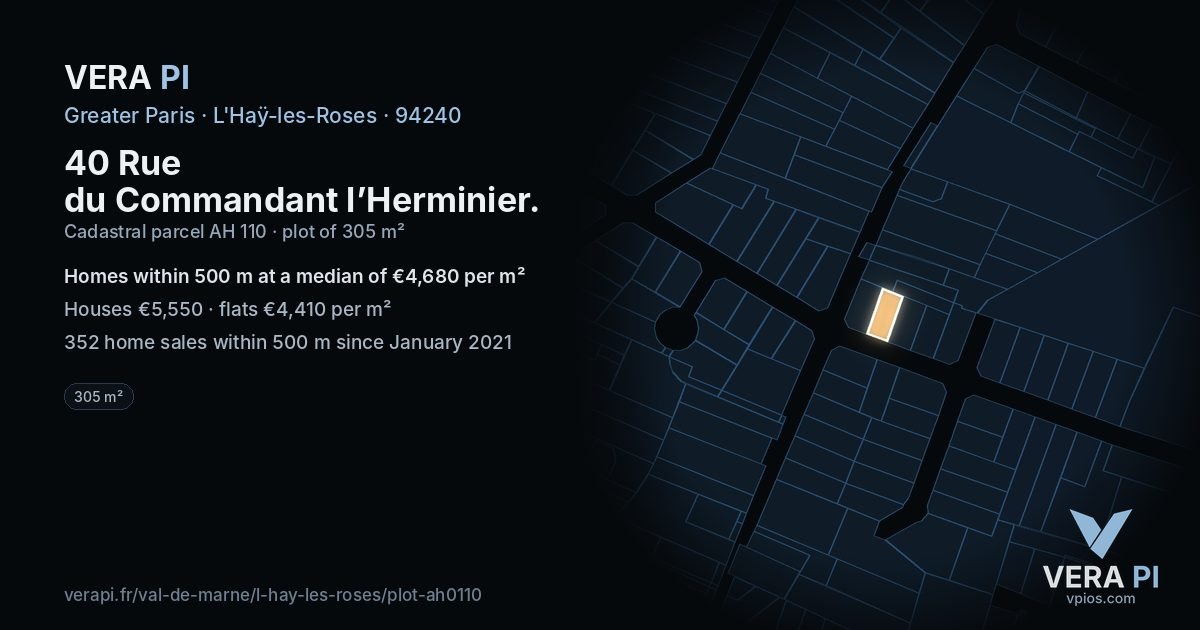40 Rue du Commandant l’Herminier, L'Haÿ-les-Roses at night – the plot lit, the parcels around coloured by the prices near them