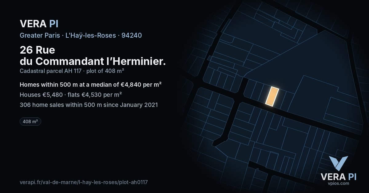 26 Rue du Commandant l’Herminier, L'Haÿ-les-Roses at night – the plot lit, the parcels around coloured by the prices near them