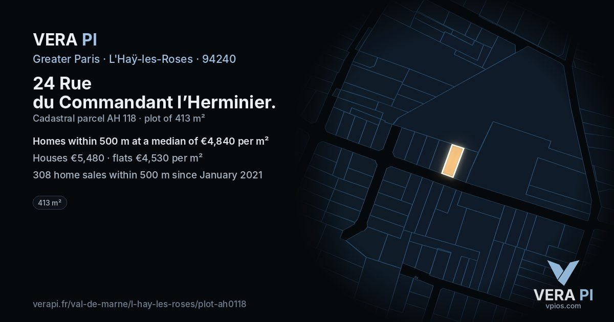 24 Rue du Commandant l’Herminier, L'Haÿ-les-Roses at night – the plot lit, the parcels around coloured by the prices near them