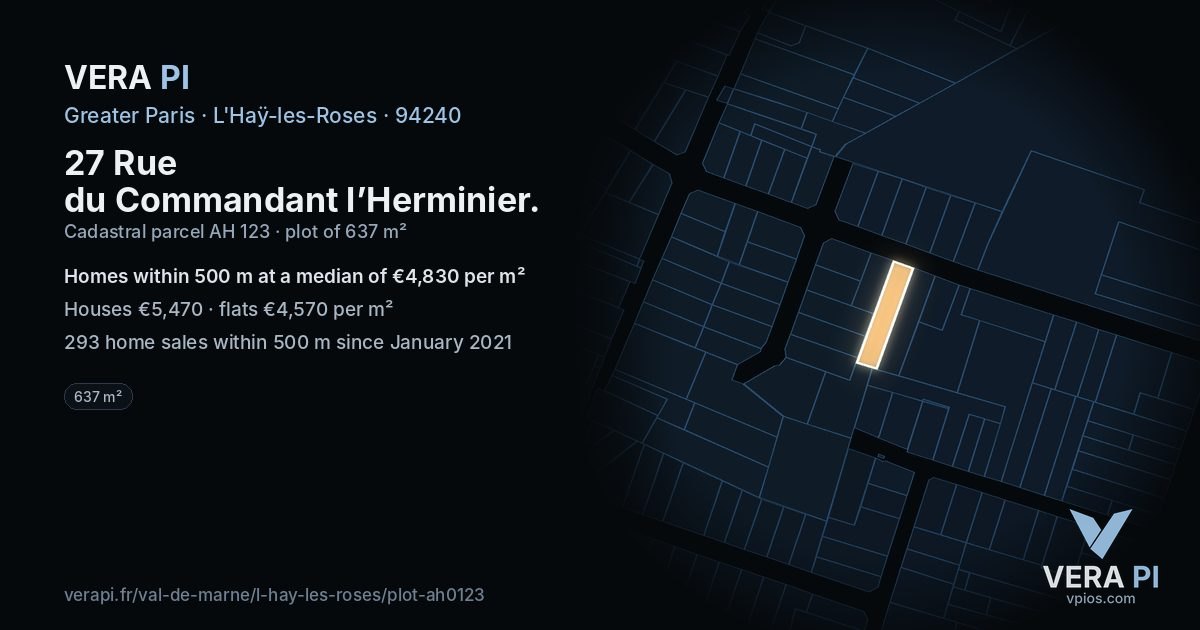 27 Rue du Commandant l’Herminier, L'Haÿ-les-Roses at night – the plot lit, the parcels around coloured by the prices near them