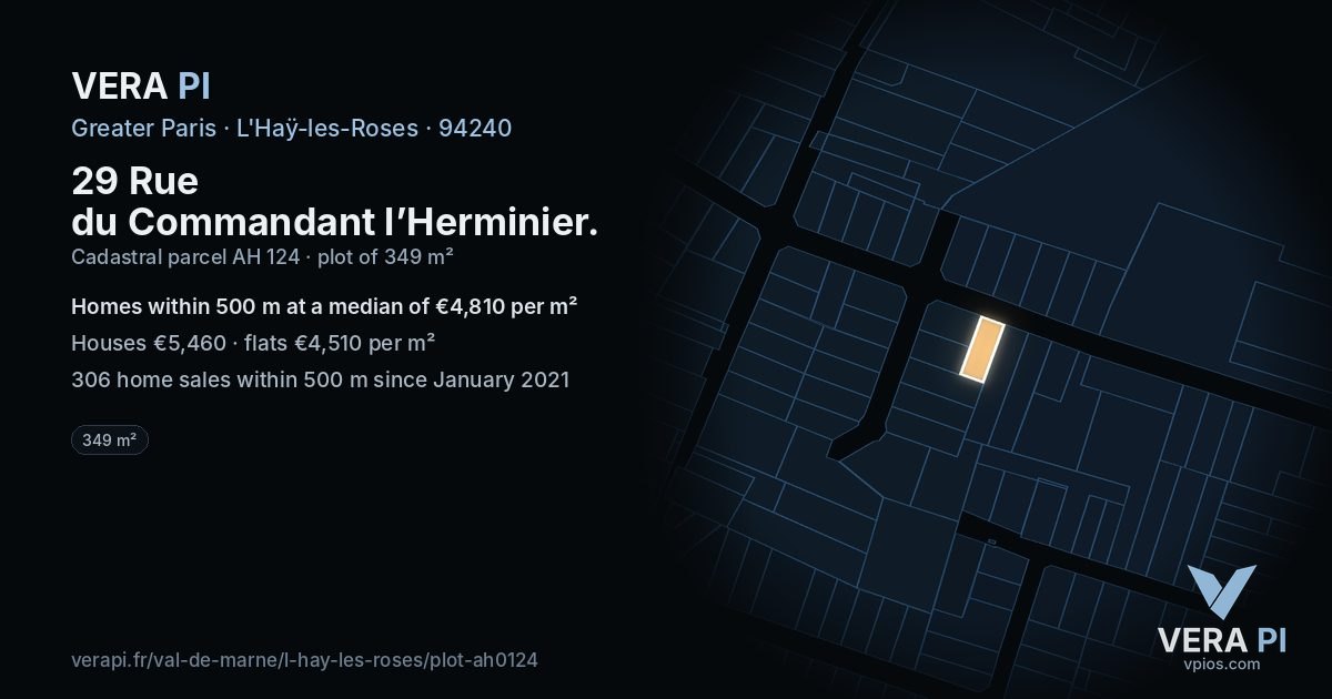 29 Rue du Commandant l’Herminier, L'Haÿ-les-Roses at night – the plot lit, the parcels around coloured by the prices near them