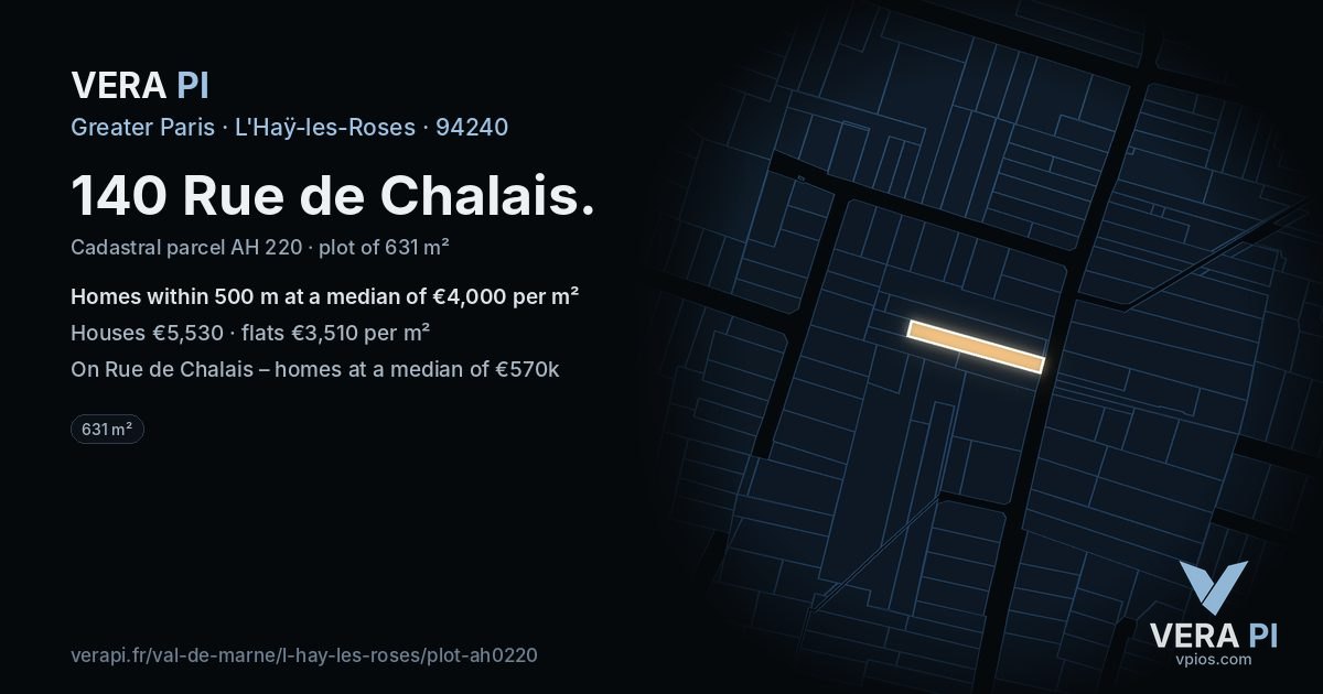 140 Rue de Chalais, L'Haÿ-les-Roses at night – the plot lit, the parcels around coloured by the prices near them