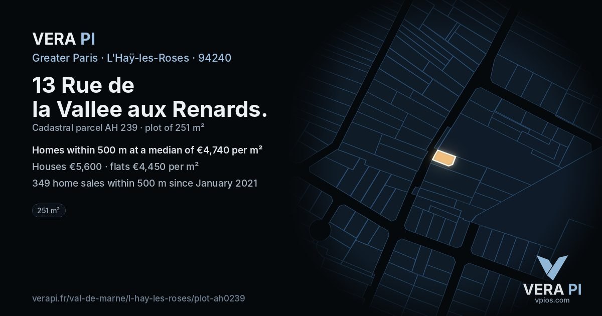 13 Rue de la Vallee aux Renards, L'Haÿ-les-Roses at night – the plot lit, the parcels around coloured by the prices near them