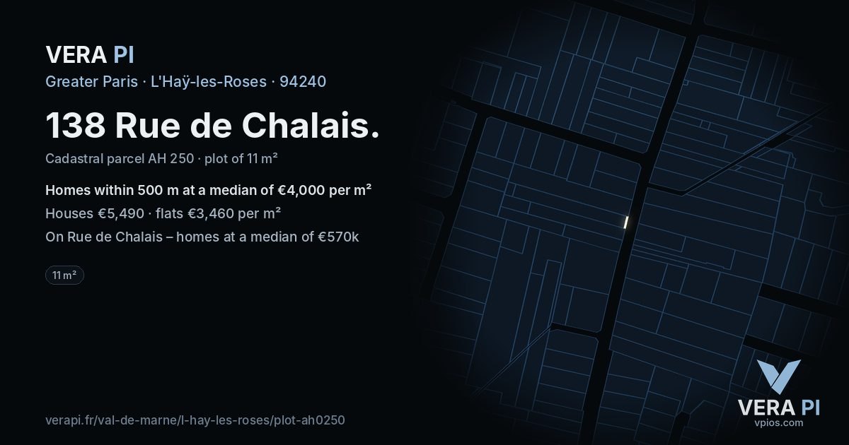 138 Rue de Chalais, L'Haÿ-les-Roses at night – the plot lit, the parcels around coloured by the prices near them