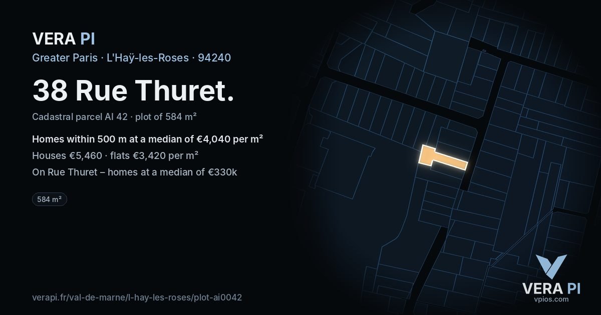 38 Rue Thuret, L'Haÿ-les-Roses at night – the plot lit, the parcels around coloured by the prices near them