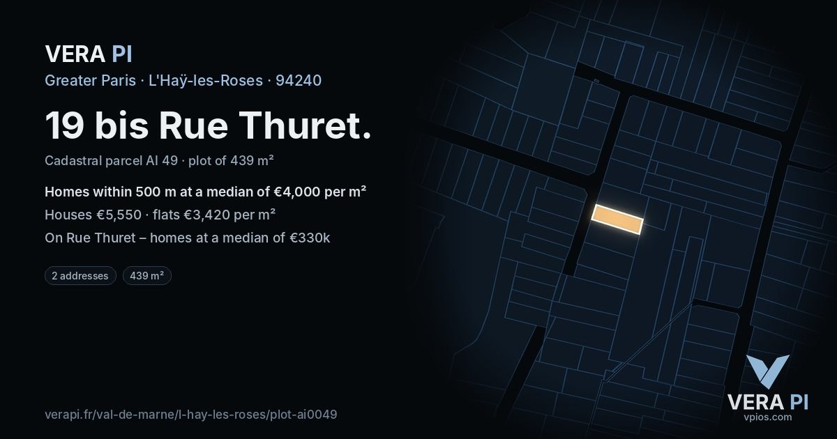 19 bis Rue Thuret, L'Haÿ-les-Roses at night – the plot lit, the parcels around coloured by the prices near them