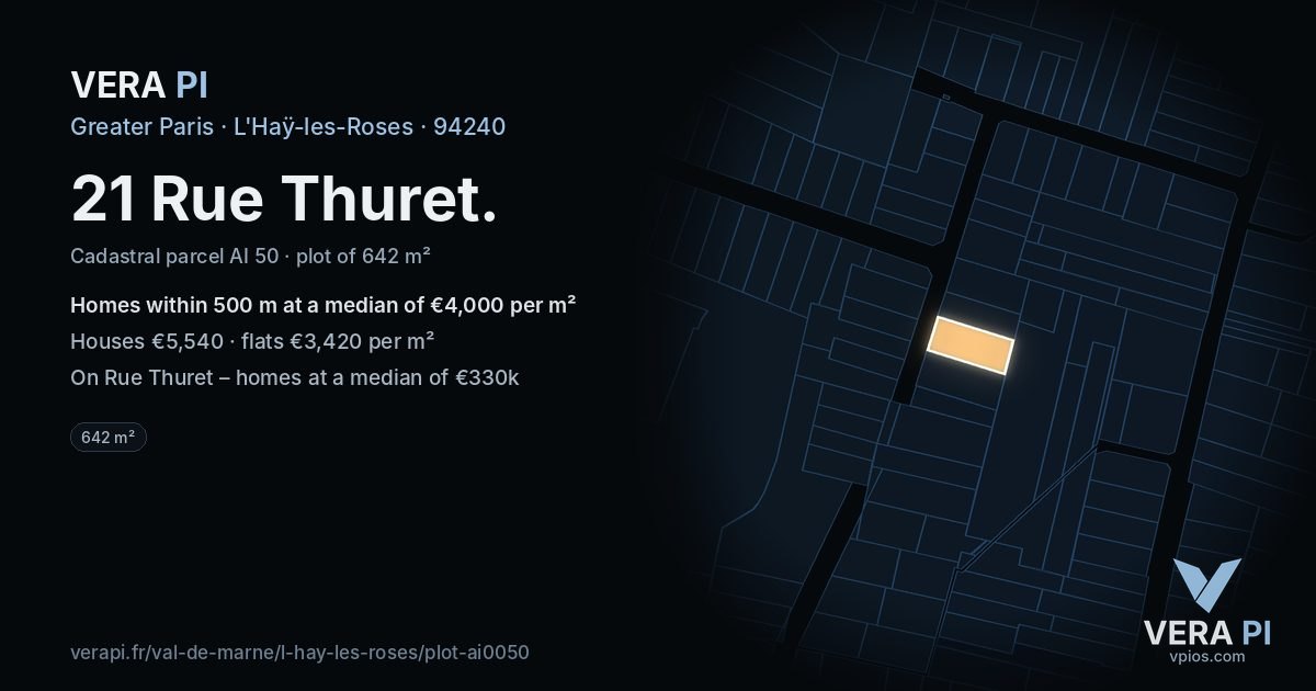21 Rue Thuret, L'Haÿ-les-Roses at night – the plot lit, the parcels around coloured by the prices near them