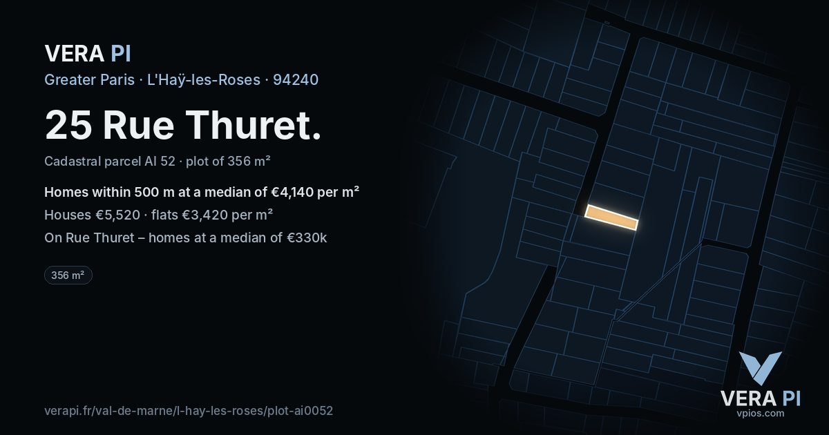25 Rue Thuret, L'Haÿ-les-Roses at night – the plot lit, the parcels around coloured by the prices near them