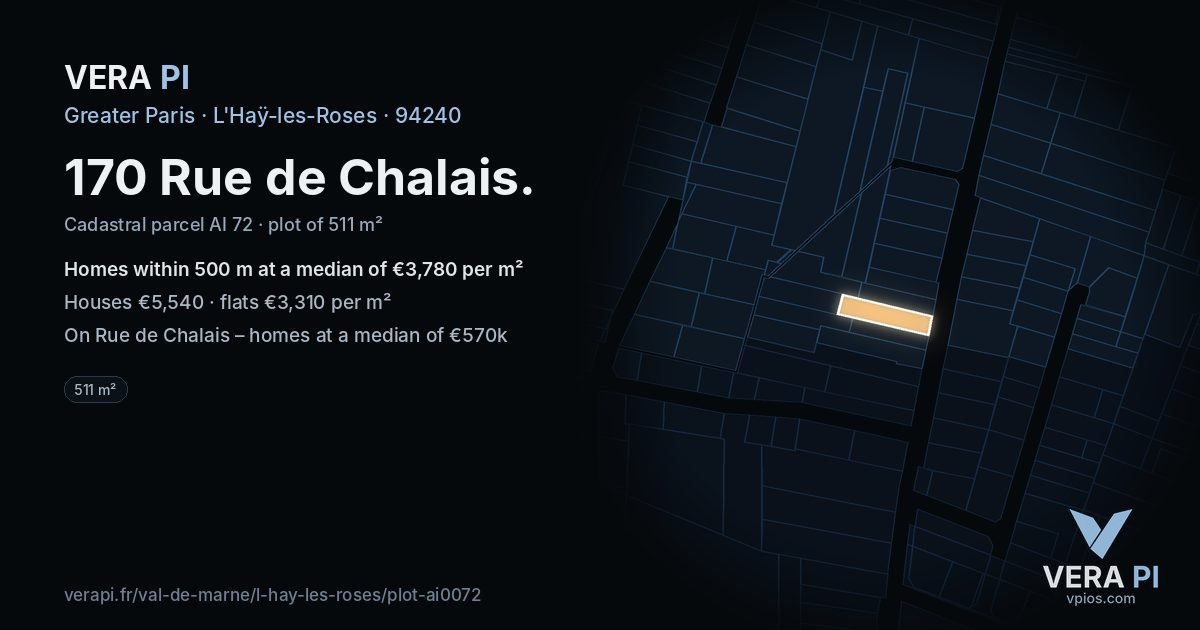 170 Rue de Chalais, L'Haÿ-les-Roses at night – the plot lit, the parcels around coloured by the prices near them