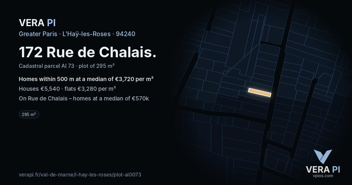 172 Rue de Chalais, L'Haÿ-les-Roses at night – the plot lit, the parcels around coloured by the prices near them