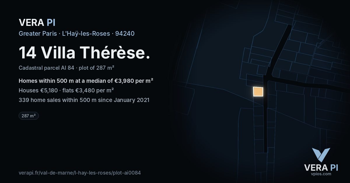 14 Villa Thérèse, L'Haÿ-les-Roses at night – the plot lit, the parcels around coloured by the prices near them