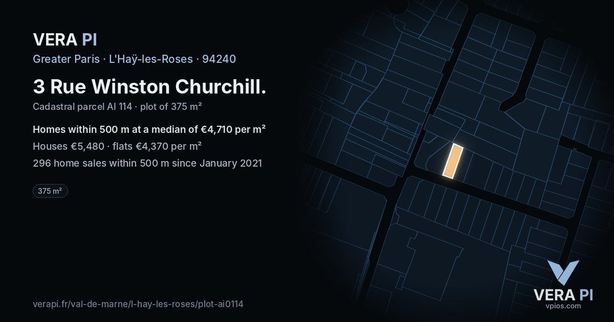 3 Rue Winston Churchill, L'Haÿ-les-Roses at night – the plot lit, the parcels around coloured by the prices near them