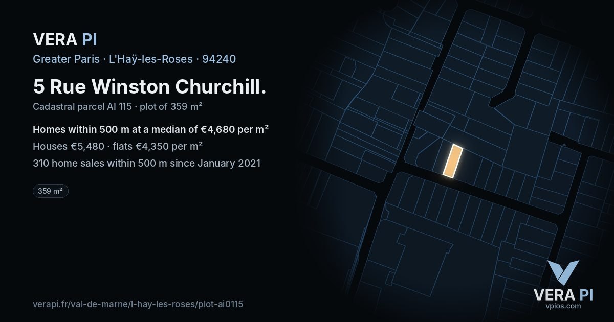 5 Rue Winston Churchill, L'Haÿ-les-Roses at night – the plot lit, the parcels around coloured by the prices near them