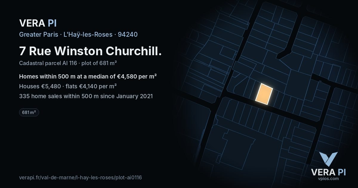 7 Rue Winston Churchill, L'Haÿ-les-Roses at night – the plot lit, the parcels around coloured by the prices near them