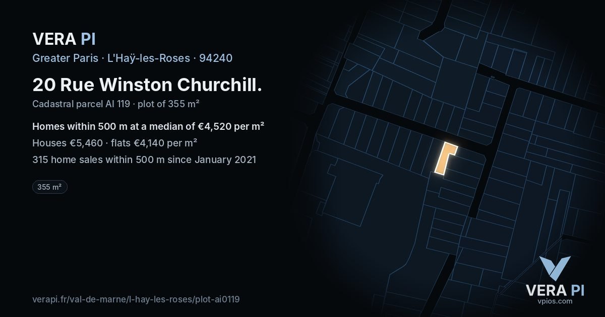 20 Rue Winston Churchill, L'Haÿ-les-Roses at night – the plot lit, the parcels around coloured by the prices near them