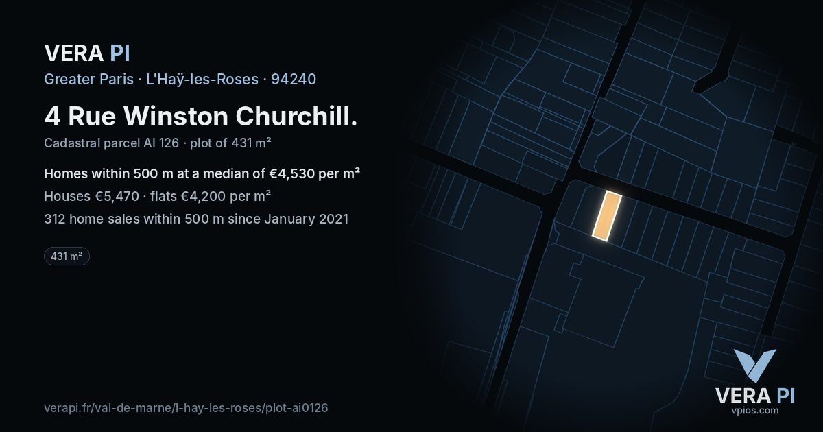 4 Rue Winston Churchill, L'Haÿ-les-Roses at night – the plot lit, the parcels around coloured by the prices near them