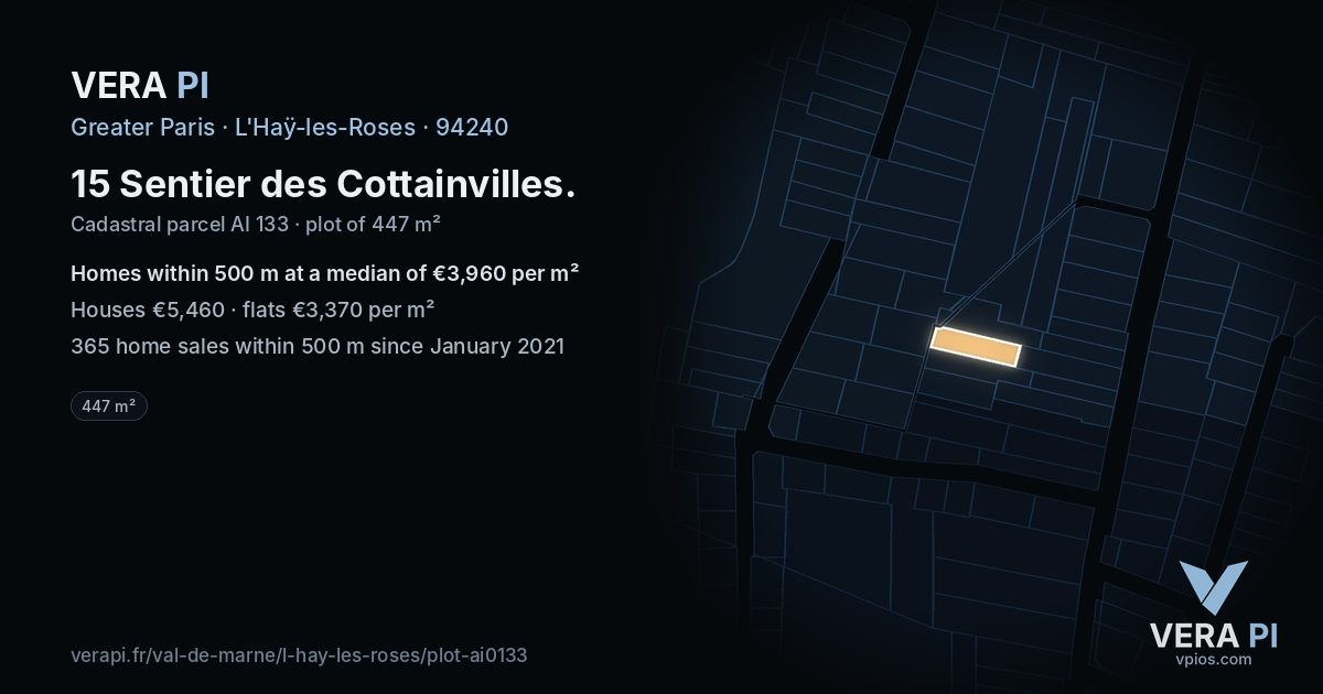 15 Sentier des Cottainvilles, L'Haÿ-les-Roses at night – the plot lit, the parcels around coloured by the prices near them