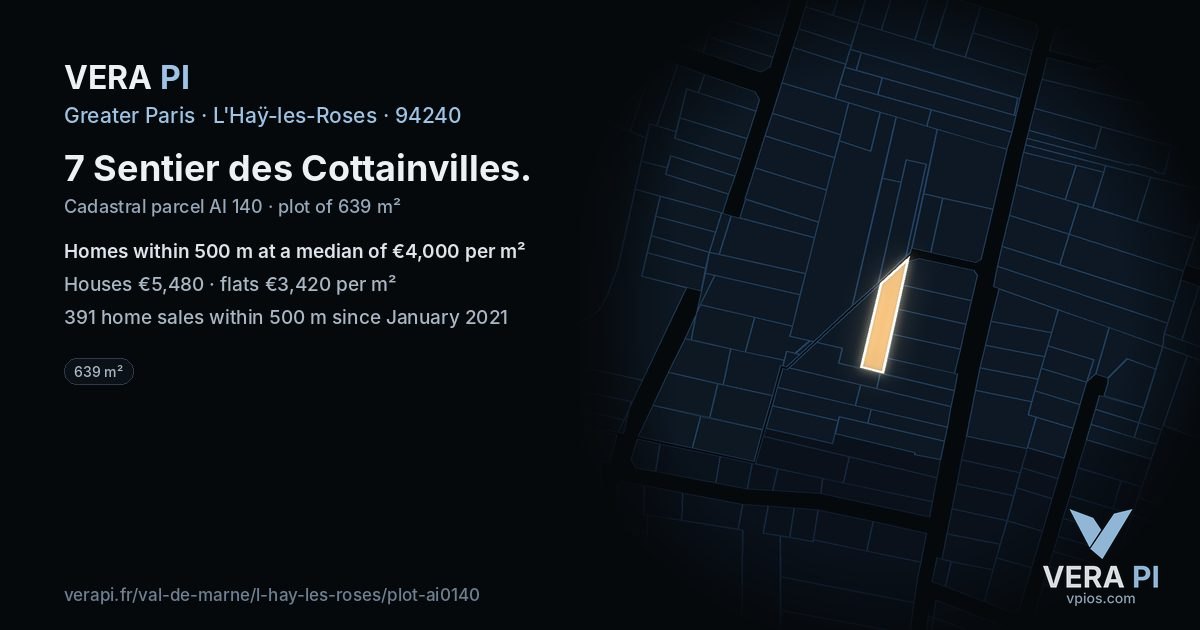 7 Sentier des Cottainvilles, L'Haÿ-les-Roses at night – the plot lit, the parcels around coloured by the prices near them