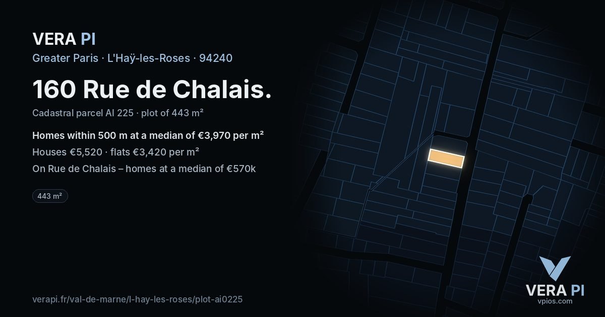 160 Rue de Chalais, L'Haÿ-les-Roses at night – the plot lit, the parcels around coloured by the prices near them