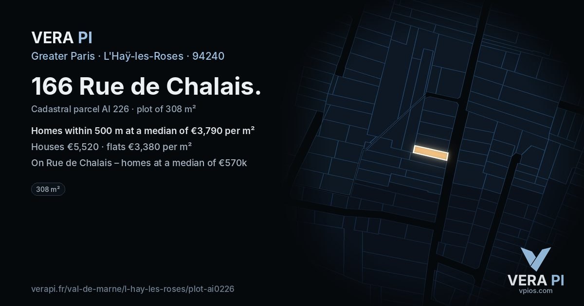 166 Rue de Chalais, L'Haÿ-les-Roses at night – the plot lit, the parcels around coloured by the prices near them