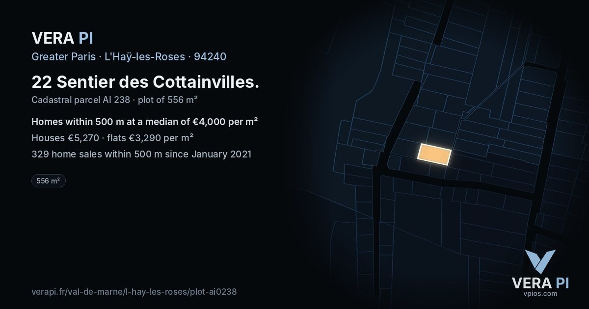 22 Sentier des Cottainvilles, L'Haÿ-les-Roses at night – the plot lit, the parcels around coloured by the prices near them