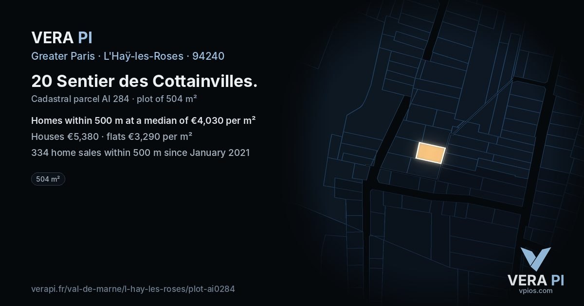 20 Sentier des Cottainvilles, L'Haÿ-les-Roses at night – the plot lit, the parcels around coloured by the prices near them