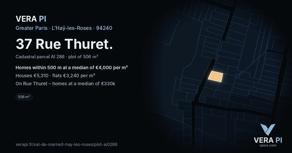 37 Rue Thuret, L'Haÿ-les-Roses at night – the plot lit, the parcels around coloured by the prices near them