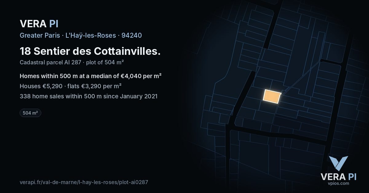 18 Sentier des Cottainvilles, L'Haÿ-les-Roses at night – the plot lit, the parcels around coloured by the prices near them