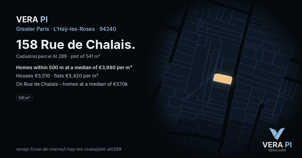 158 Rue de Chalais, L'Haÿ-les-Roses at night – the plot lit, the parcels around coloured by the prices near them