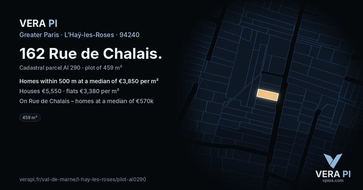 162 Rue de Chalais, L'Haÿ-les-Roses at night – the plot lit, the parcels around coloured by the prices near them