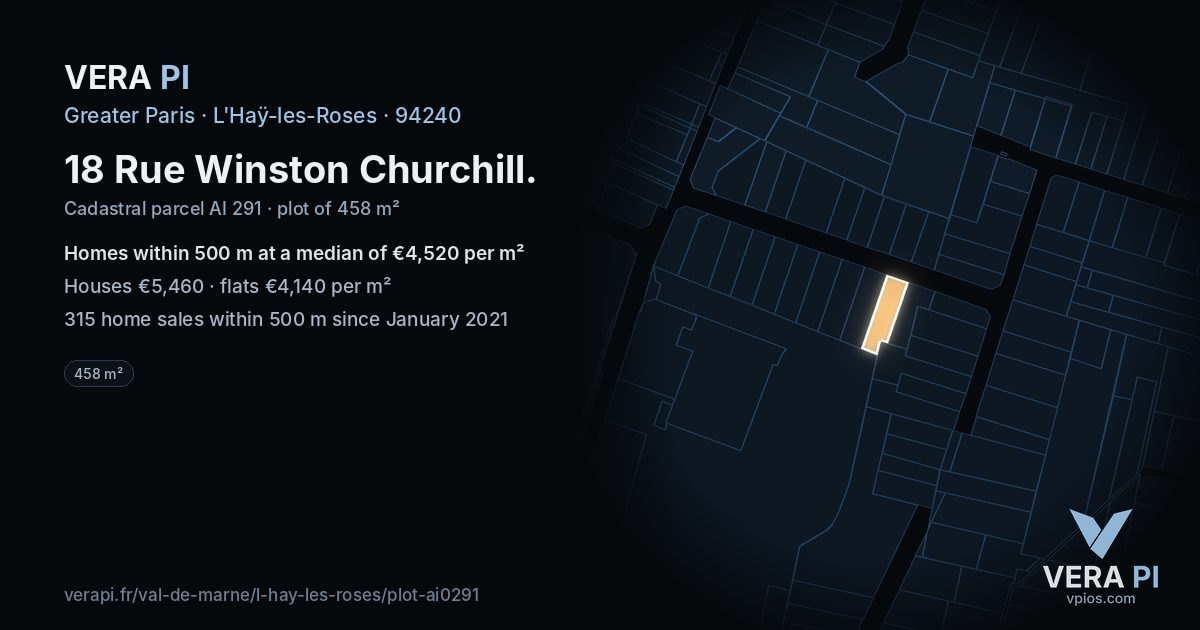 18 Rue Winston Churchill, L'Haÿ-les-Roses at night – the plot lit, the parcels around coloured by the prices near them