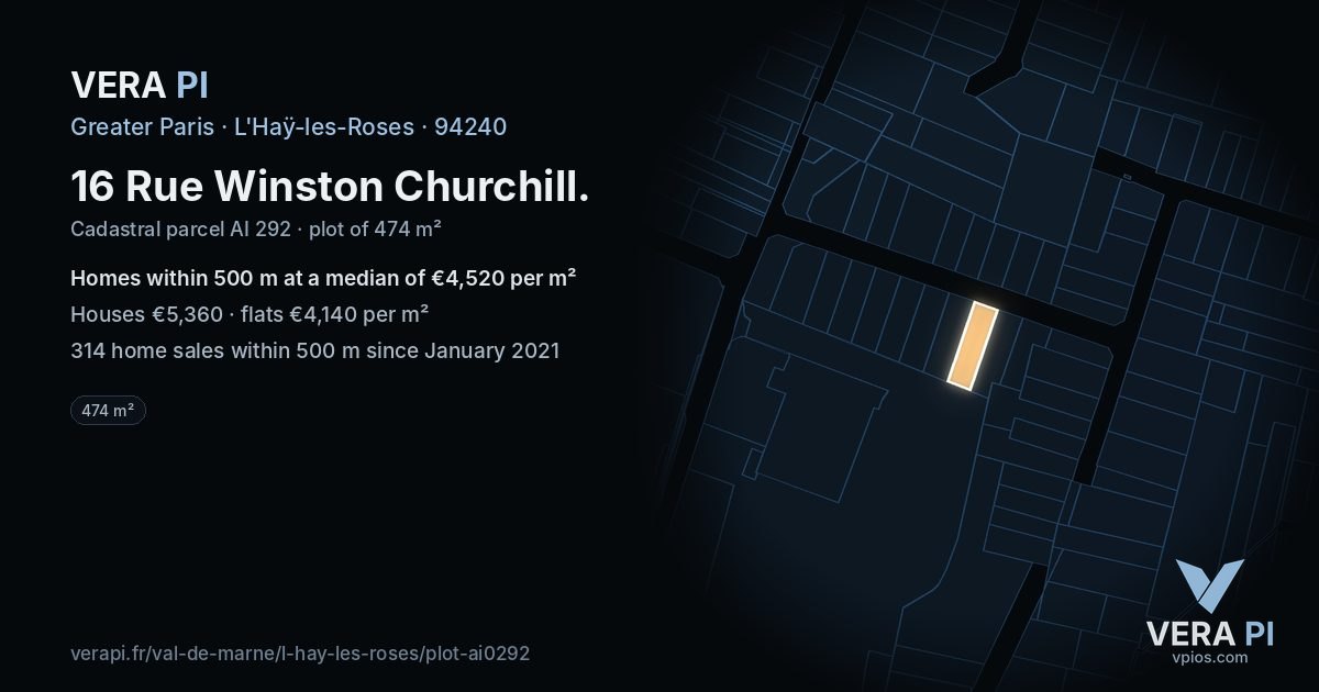 16 Rue Winston Churchill, L'Haÿ-les-Roses at night – the plot lit, the parcels around coloured by the prices near them