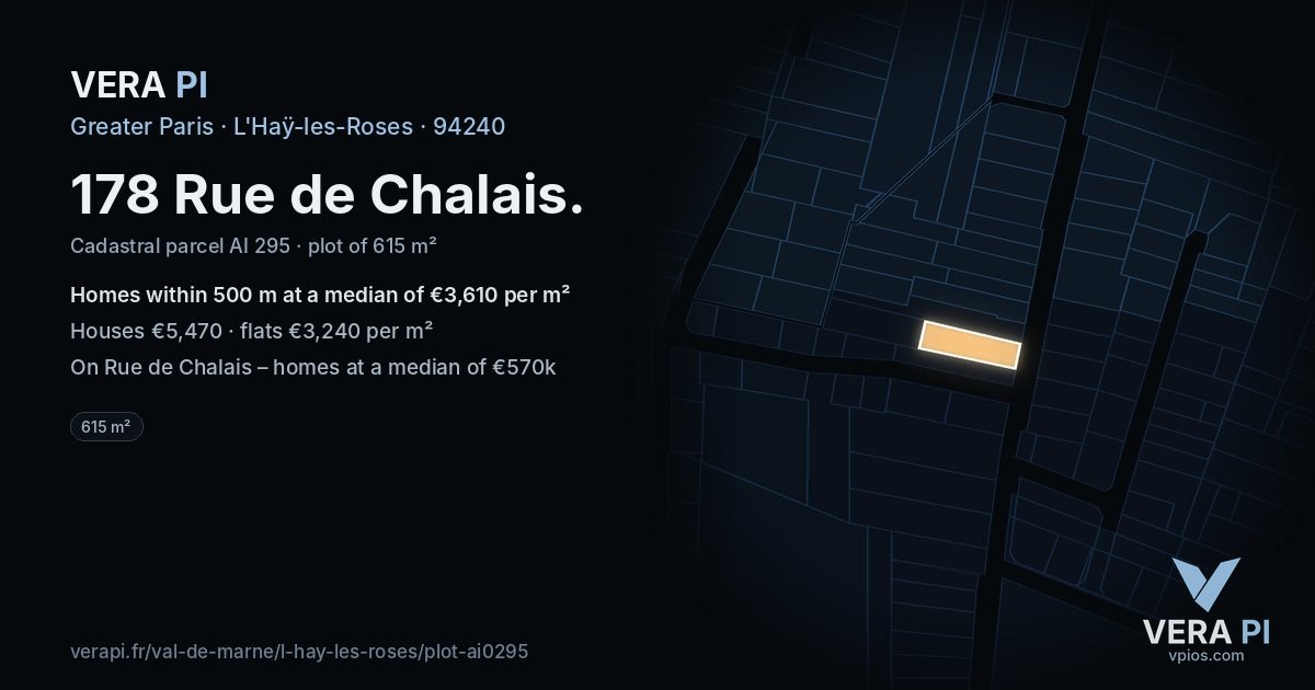 178 Rue de Chalais, L'Haÿ-les-Roses at night – the plot lit, the parcels around coloured by the prices near them