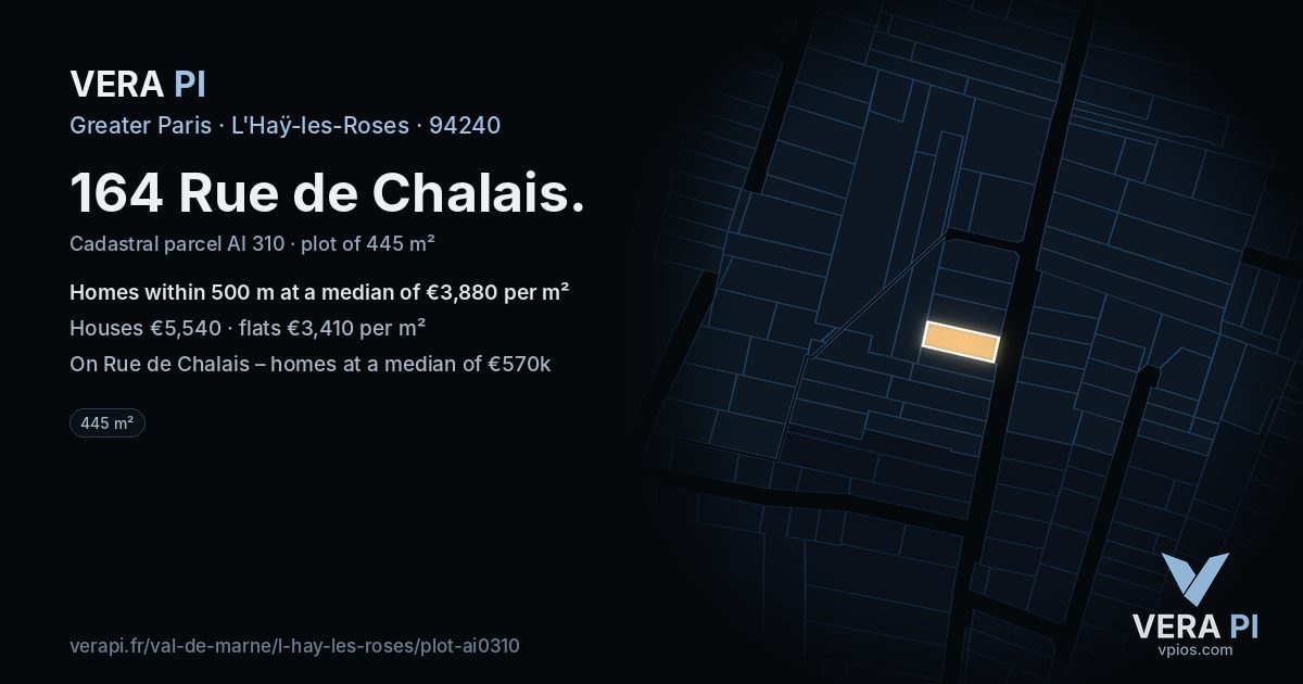 164 Rue de Chalais, L'Haÿ-les-Roses at night – the plot lit, the parcels around coloured by the prices near them