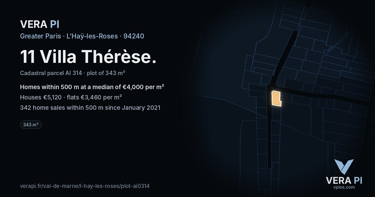 11 Villa Thérèse, L'Haÿ-les-Roses at night – the plot lit, the parcels around coloured by the prices near them