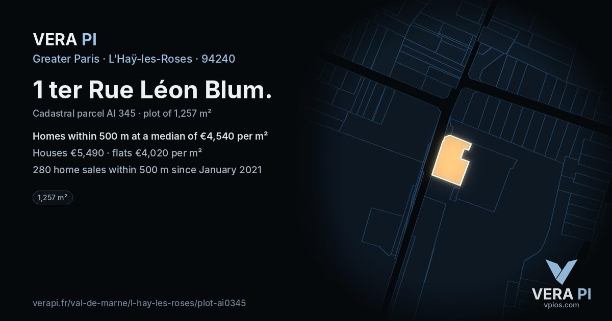 1 ter Rue Léon Blum, L'Haÿ-les-Roses at night – the plot lit, the parcels around coloured by the prices near them