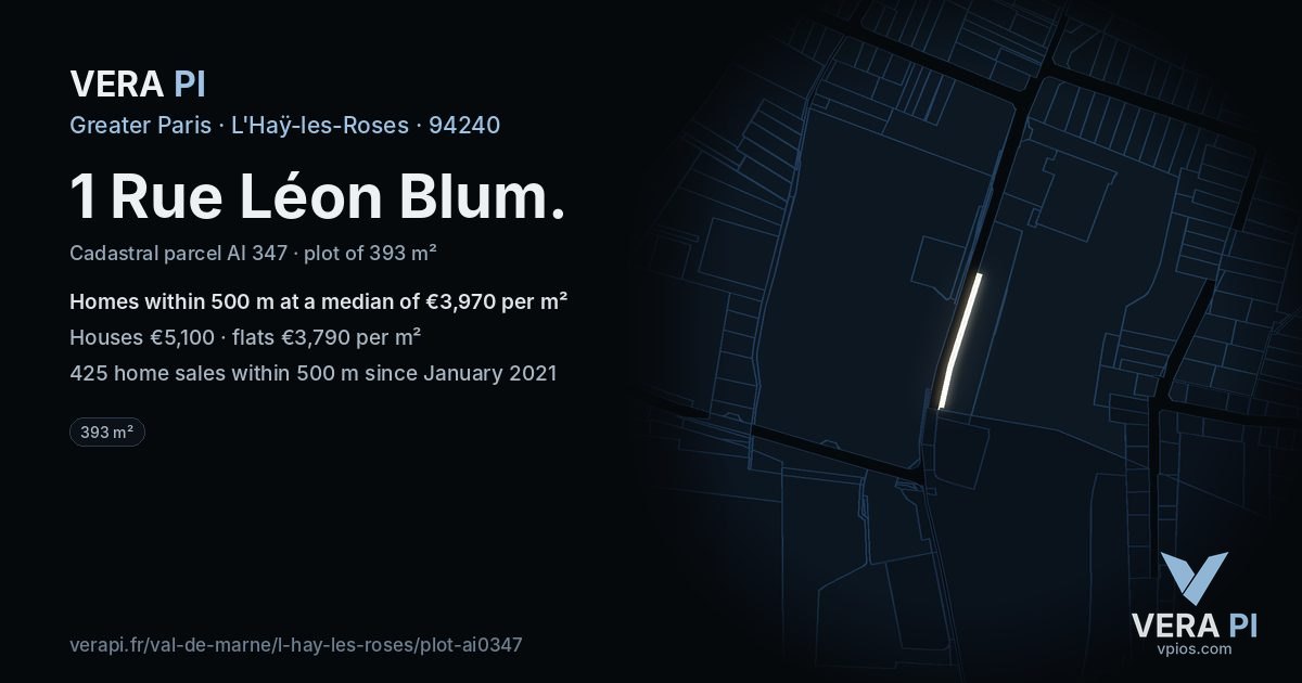 1 Rue Léon Blum, L'Haÿ-les-Roses at night – the plot lit, the parcels around coloured by the prices near them