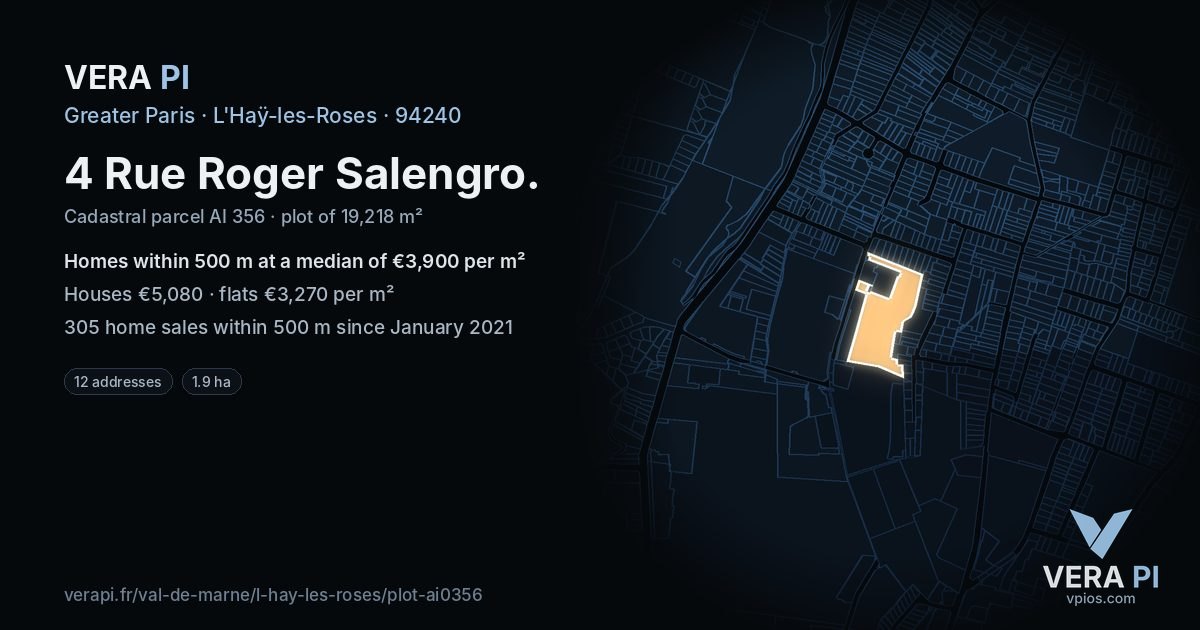 4 Rue Roger Salengro, L'Haÿ-les-Roses at night – the plot lit, the parcels around coloured by the prices near them