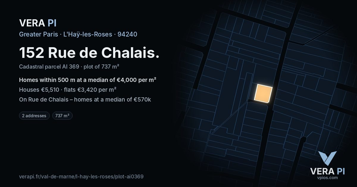 152 Rue de Chalais, L'Haÿ-les-Roses at night – the plot lit, the parcels around coloured by the prices near them