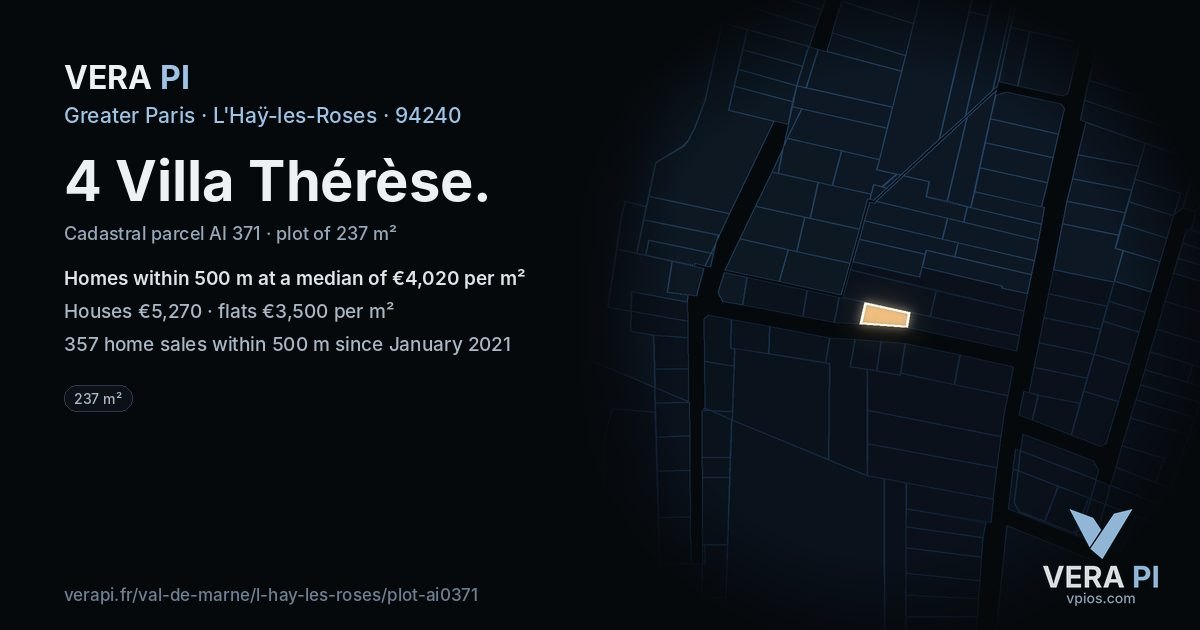 4 Villa Thérèse, L'Haÿ-les-Roses at night – the plot lit, the parcels around coloured by the prices near them